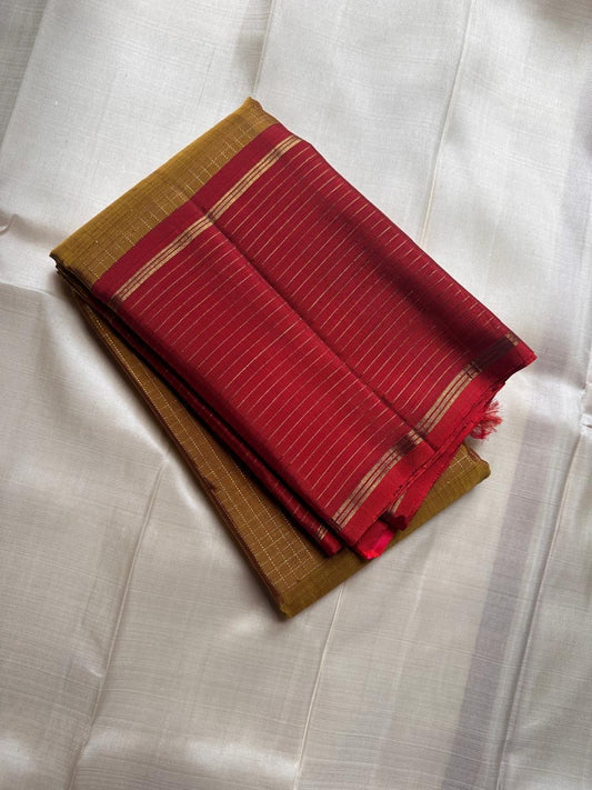 Sunset Glow Orange Red Korvai Mayil Butta Pure Kanchipuram Silk pudavai