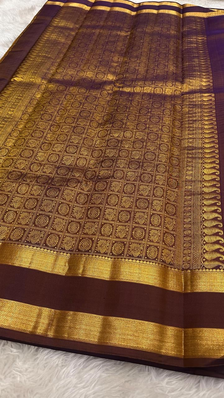 Marigold Orange pure silk Kancheepuram saree — striped lightweight