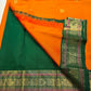 Orange Handwoven Pure Silk Kanchipuram Saree with Green Varisaipet Border