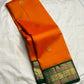 Orange Handwoven Pure Silk Kanchipuram Saree with Green Varisaipet Border