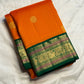 Orange Handwoven Pure Silk Kanchipuram Saree with Green Varisaipet Border