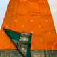 Orange Handwoven Pure Silk Kanchipuram Saree with Green Varisaipet Border