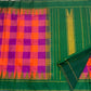 Orange and violet Kanchi Kattam pure silk saree draped to show the checks