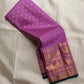 Orchid lilac handwoven pure silk Kanchipuram Varisaipet saree with gold zari buttas and a leaf-green accent