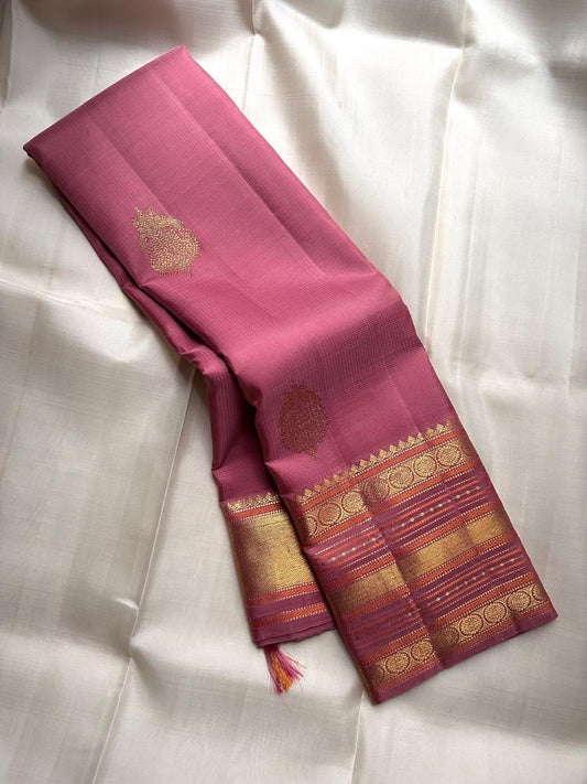 Orchid pink Kanchi Pattu silk saree with elegant fuchsia shimmer body