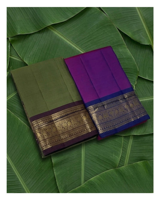 Fuchsia lightweight pure silk Kanchipuram saree with royal blue varisaipet border — Idam Living