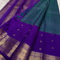 Kanchipattu silk saree in sapphire blue with orchid purple border Double Korvai weave traditional zari detail