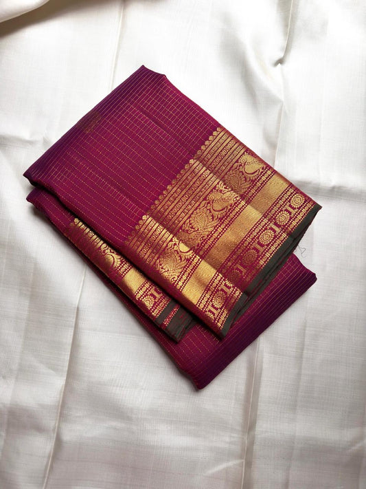 Orchid Purple Handwoven Pure Silk Kanchipuram Saree with Zari Kattam and Mayil Butta Rudhraksham Border
