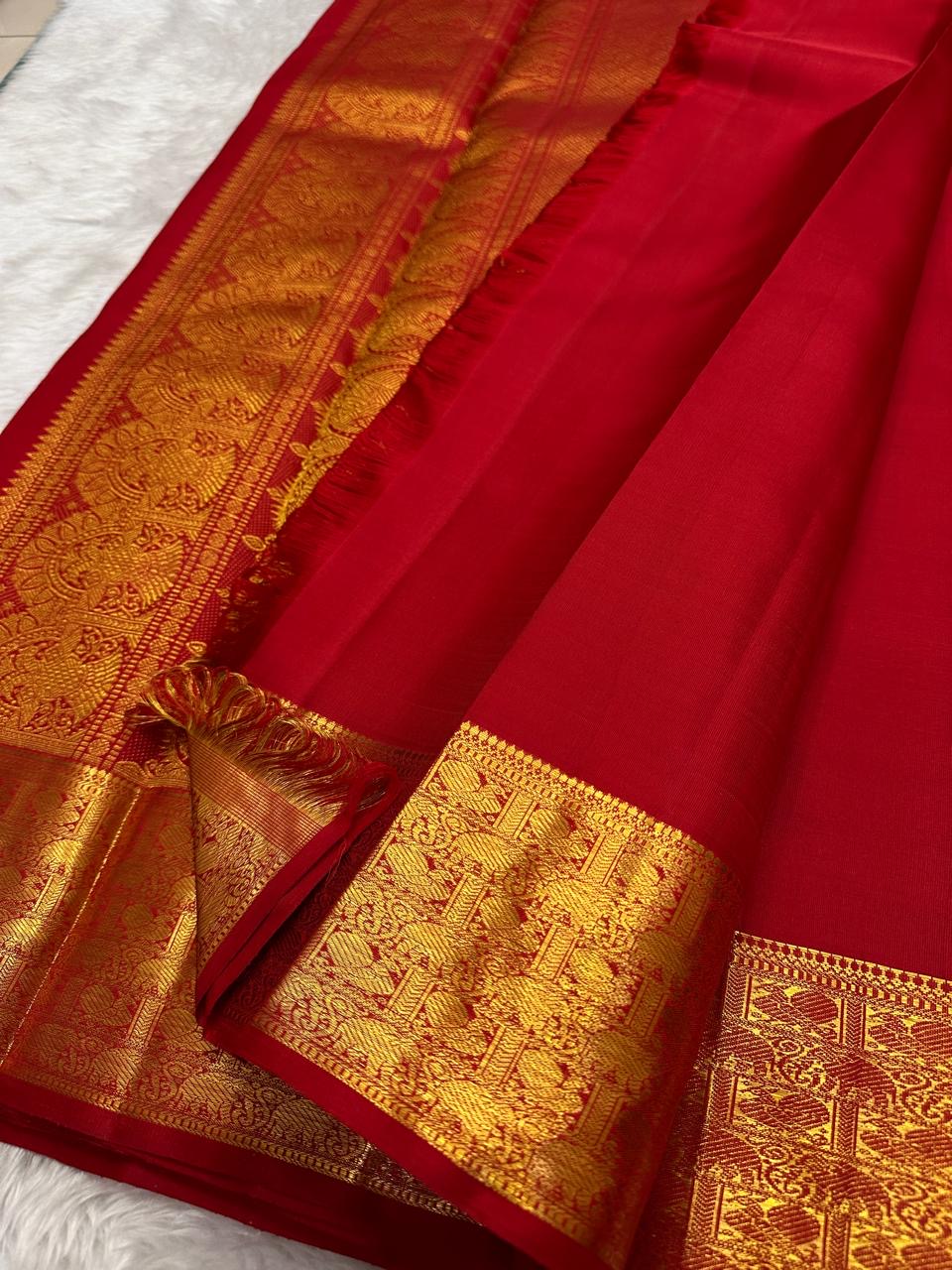 Varisaipet border close-up showing layered woven bands separated by fine red silk lines