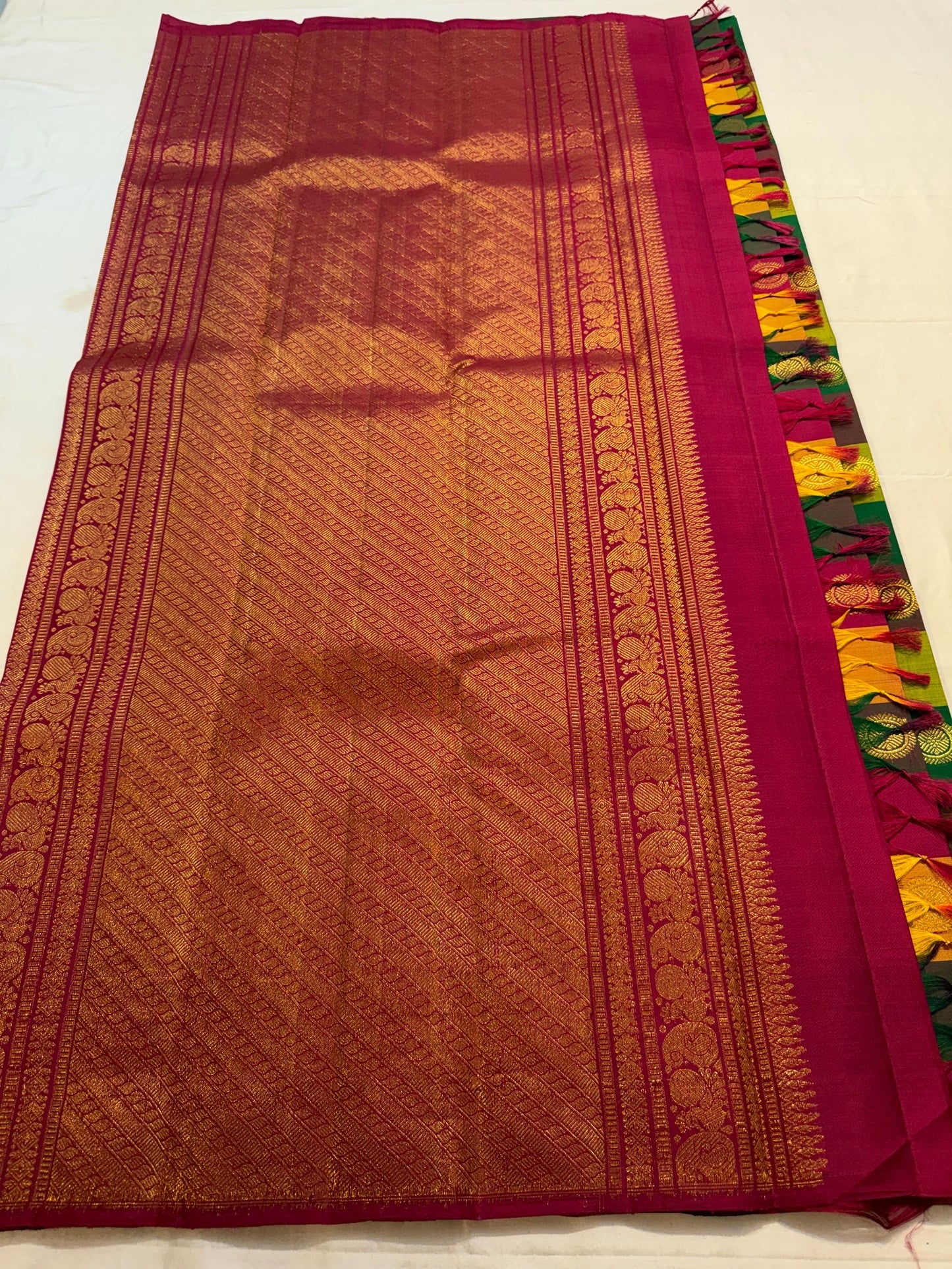 Multicolour pure silk Kanjeevaram saree — oversized checks