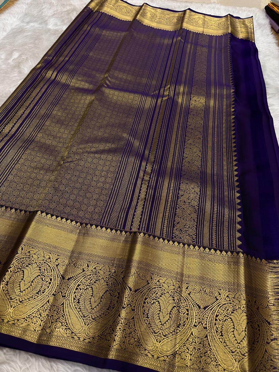 Handwoven Elephant Ambari motif woven in gold zari across the deep Arakku silk body