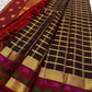 Paaku Brown Pure Silk Kanchipuram with Arakku maroon, magenta pink, green and traditional gold accents.