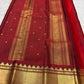 Paaku brown Kanchipuram silk saree with vermilion border, handwoven in pure silk