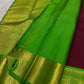 Bright parrot-green Kanchipuram silk border with broad gold-toned woven ornament