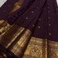 Handwoven Deep Paaku Brown-Maroon Pure Silk Kanchipuram Butta saree.
