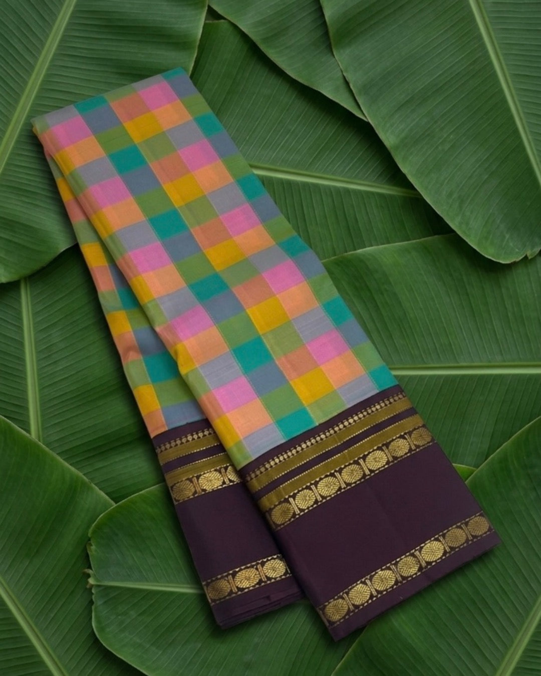 Paalum pazhamum handwoven pure silk Kanchipuram saree with brownish plum rettapet border in gold zari — Idam Living