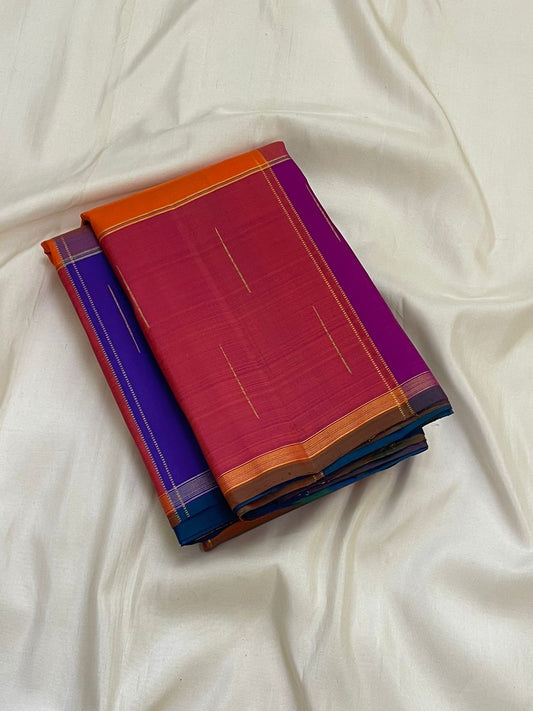 Multi-colour big checks close-up on paalum pazhamum Kanchipuram pure silk saree — Idam Living