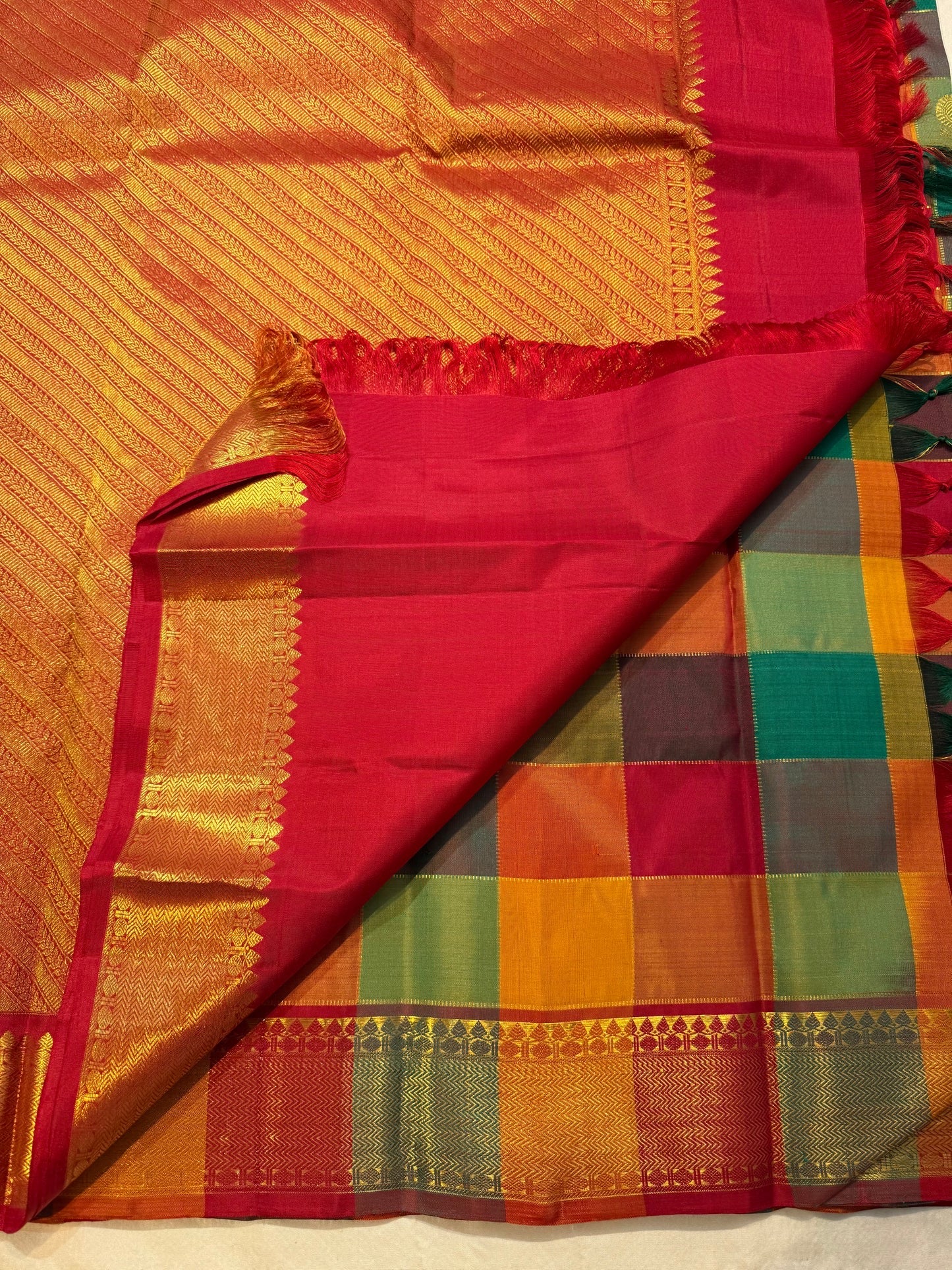 Kamalam and mayil butta in gold zari on paalum pazhamum Kanchipuram silk saree — Idam Living