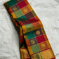 Multi-colour paalum pazhamum checks close-up on handwoven Kanchipuram pure silk saree — Idam Living
