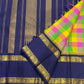 Deep navy blue rettapet border with dense gold zari motifs on paalum pazhamum Kanchipuram saree — Idam Living