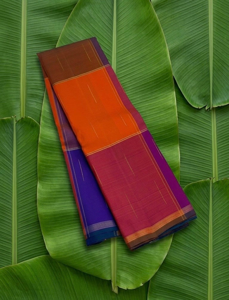 Paalum pazhamum handwoven Kancheepuram pure silk saree with big checks and mullai moggu butta — Idam Living