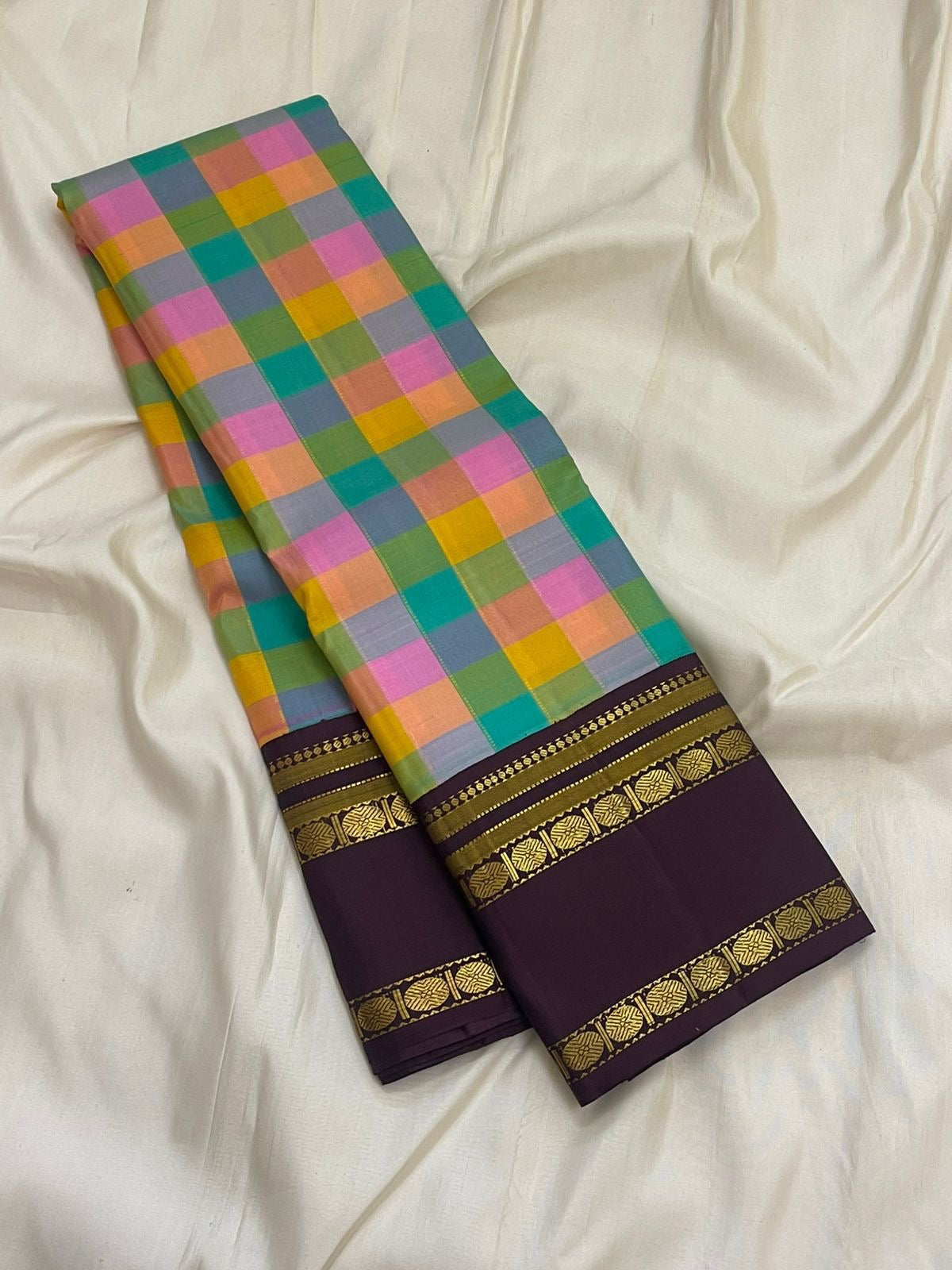 Paalum pazhamum Kanjeevaram silk saree with brownish plum gold zari rettapet border — Idam Living