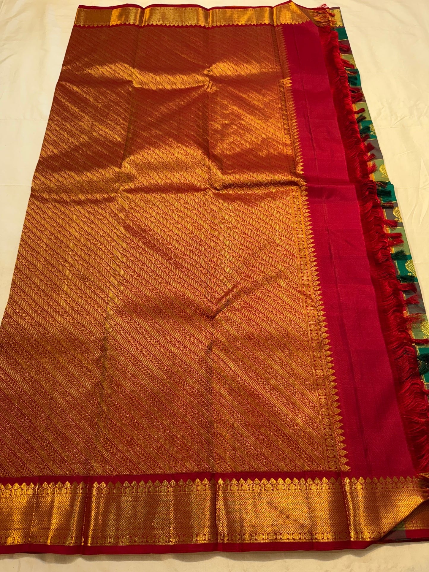 Zari kattam gold zari grid on paalum pazhamum Kanjeevaram pure silk saree — Idam Living
