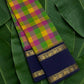 Multi-colour paalum pazhamum checks on Kanjivaram silk saree with navy blue rettapet border — Idam Living