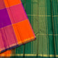 Vadamalli magenta Kanchipuram silk saree, pink border with kesari orange temple-edge reku transition