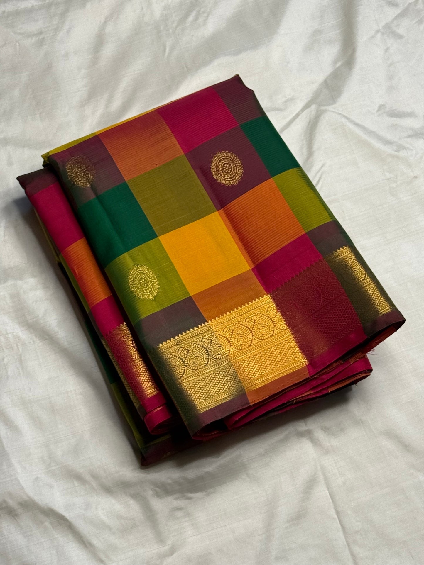 Multicolour pure silk Kanjivaram saree — paalum pazhamum weave
