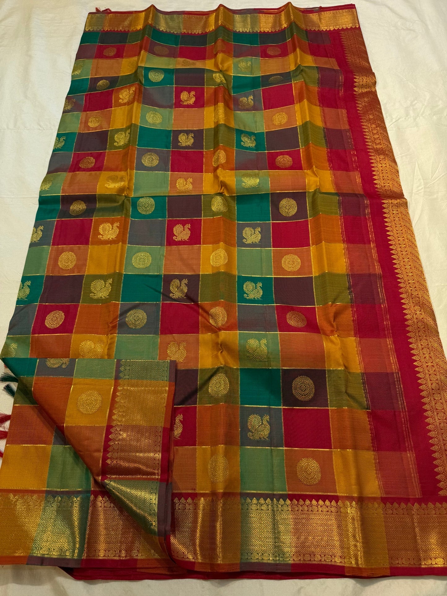 Rich gold zari pallu on paalum pazhamum handwoven Kanchipuram pure silk saree — Idam Living