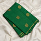 Deep Pachai Green pure silk Kanjivaram Butta saree with traditional antique-gold zari motifs.
