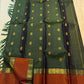 Alternating maanga paisley and mayil peacock butta on bottle green vairaoosi Kanchipuram saree — Idam Living