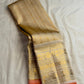 Pale gold handwoven Pure Silk Kanjeevaram Butta saree with orange Meenakari Kamalam motifs and coral-orange selvedge, border detail
