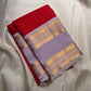 Pale lavender Rettapet zari border on radiant red Kanjeevaram silk saree, border detail