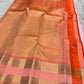Pale Blush Pink Handwoven Pure Silk Kanjeevaram Rettapet Saree with Coral Orange Gold Zari Border