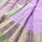 Close view of Mint Green Kanchipuram border with Peacock motifs, Vanki Pettu and layered metallic zari.