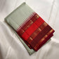 Pale Sage checked pure silk Kanjipuram saree with a deep red Varisaipet border and antique-gold zari.