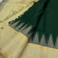 Pale sage pure silk Kanchipuram korvai saree with bottle green contrast border