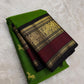 Parrot Green and Black Handwoven Pure Silk Kancheepuram Saree with Maan Butta and Zari Border