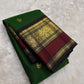 Parrot Green and Black Handwoven Pure Silk Kanjeevaram Saree with Kudhirai Butta and Zari Border