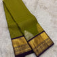 Gold Zari Kattam check weave on parrot green Kanchipuram pure silk saree — Idam Living