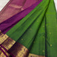 Deep magenta korvai mayil peacock border on parrot green Kanchipuram pure silk saree — Idam Living