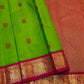 Parrot Green Handwoven Pure Silk Kanchi Pattu Saree with Maroon Korvai Peacock-Inspired Border