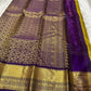 Parrot green Kanjeevaram saree with Zari Kattam weave and deep purple Yaanai border — Idam Living