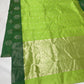 Parrot Green handloom Pattu Silk Chanderi saree with silver buttas and Deep Forest Green floral border
