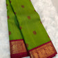 Parrot Green Handwoven Pure Silk Kanchi Pattu Saree with Maroon Korvai Peacock-Inspired Border