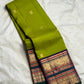 Parrot Green Handwoven Pure Silk Kanchipuram Saree with Navy Rettapet Border