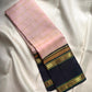 Pastel Blush Pink Pure Silk Kanjivaram Rettapet saree with broad Deep Charcoal border