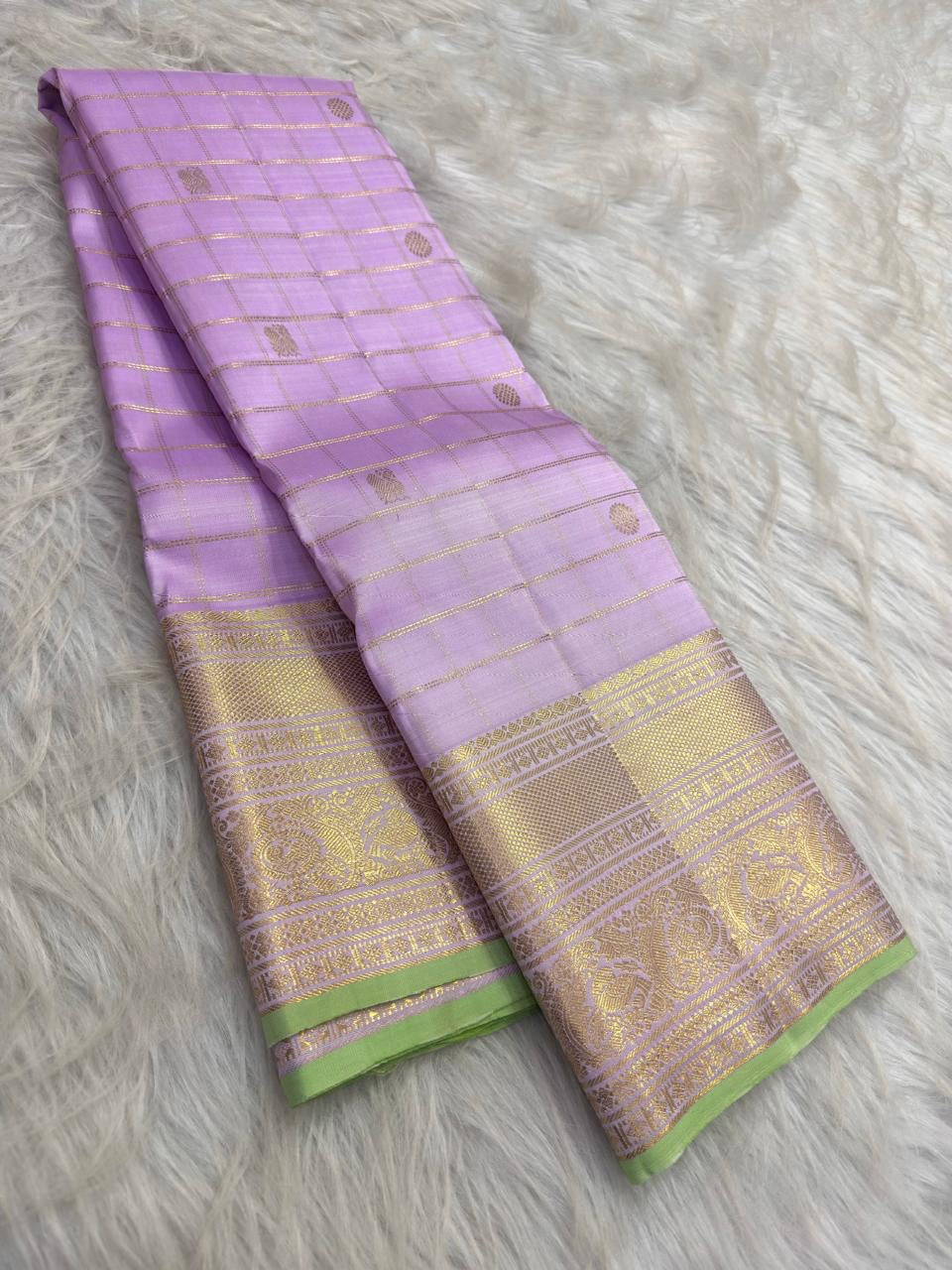 Pastel lilac Kanchipuram silk saree, Idam Living